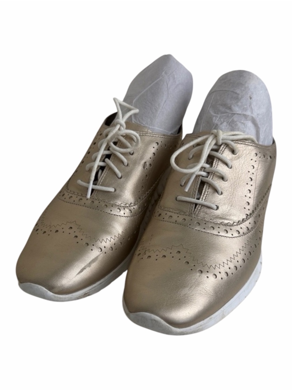Cole Haan Zero Grand Women's Metallic Gold Lace-Up Wingtip Sneaker Size:8